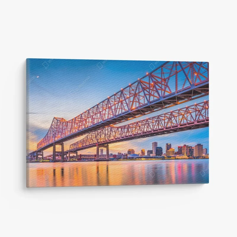 Quadro su tela tramonto sul ponte Crescent City Connection a New Orleans