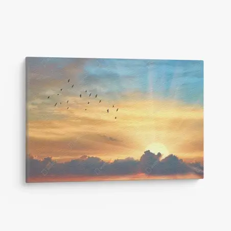 Quadro su tela alba dorata con stormo di uccelli • Wallissimo®