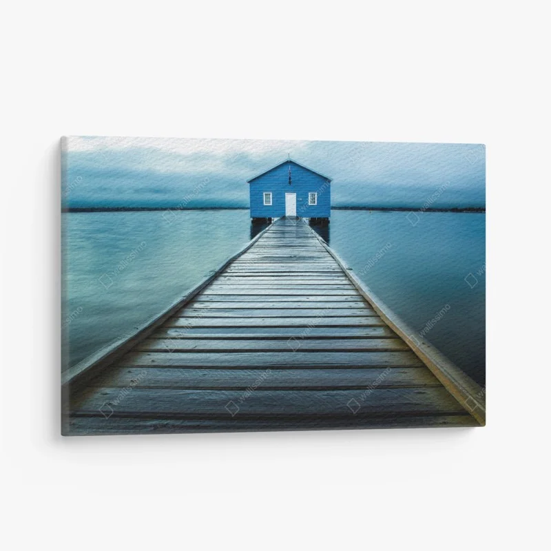 Quadro su tela capanno blu sul pontile