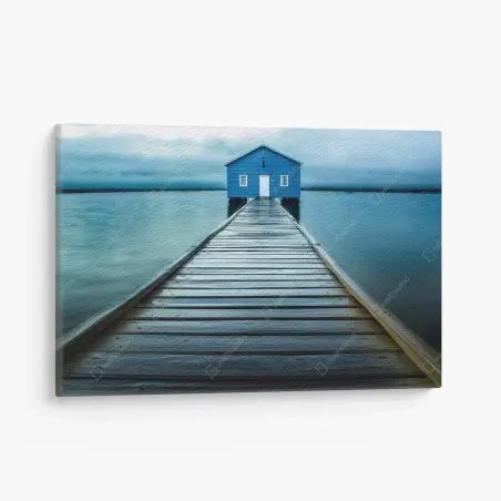 Quadro su tela capanno blu sul pontile • Wallissimo®