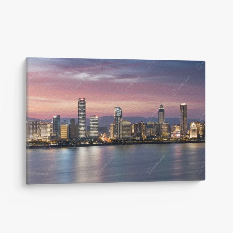 Quadro su tela skyline urbano al tramonto