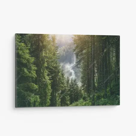 Quadro su tela cascata di Krimml nella foresta alpina • Wallissimo®