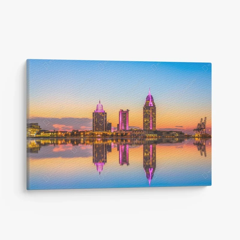 Quadro su tela tramonto e riflessi sulla skyline di Mobile