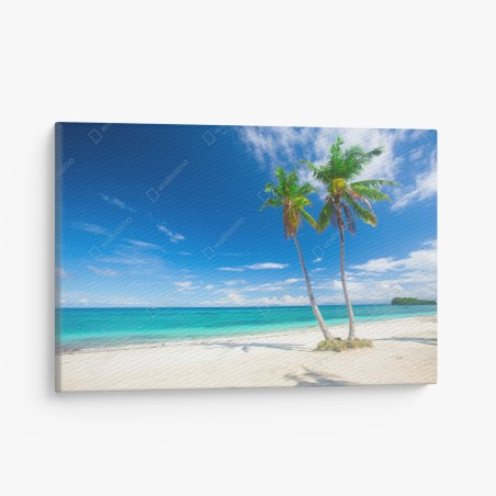 Quadro su tela spiaggia turchese con palme • Wallissimo®