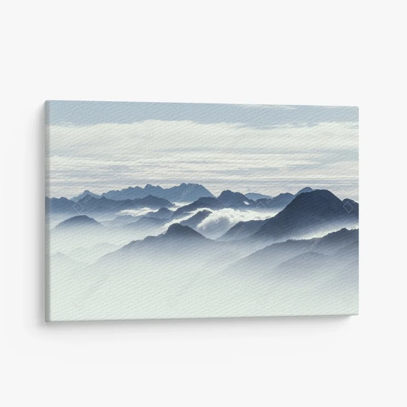 Quadro su tela panorama di montagne avvolte nella nebbia