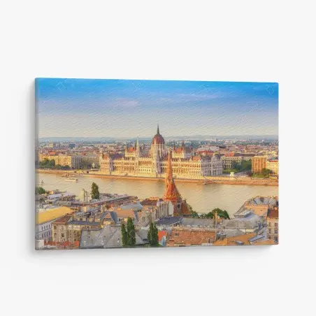 Quadro su tela tramonto sul parlamento di Budapest • Wallissimo®