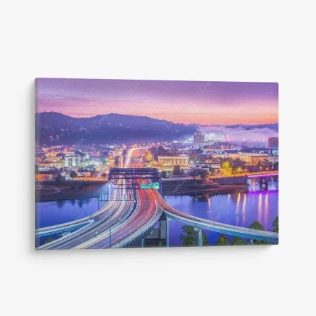 Quadro su tela alba su Charleston: skyline riflesso sul fiume • Wallissimo®