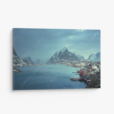 Quadro su tela paesaggio invernale a Reine, Isole Lofoten • Wallissimo®