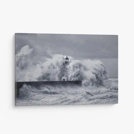 Quadro su tela faro del Douro travolto dalle onde • Wallissimo®