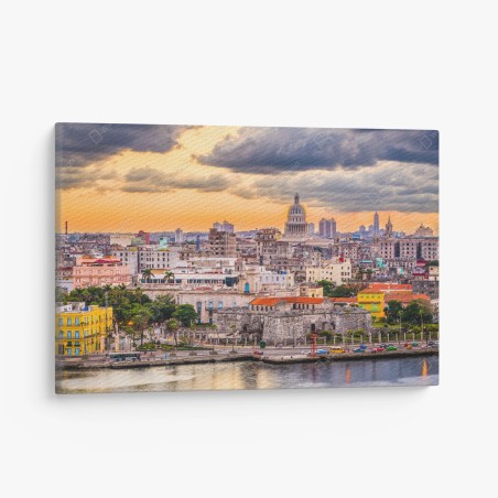 Quadro su tela tramonto sullo skyline di L'Avana • Wallissimo®