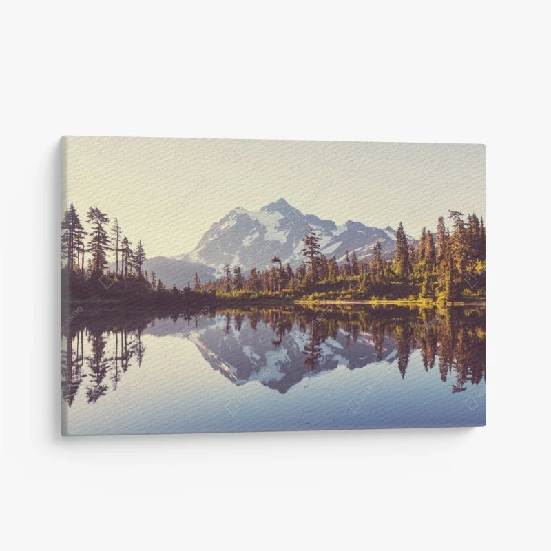 Quadro su tela riflessi dorati di Monte Shuksan sul lago