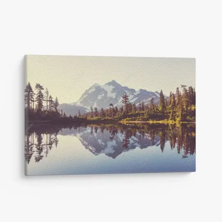 Quadro su tela riflessi dorati di Monte Shuksan sul lago • Wallissimo®