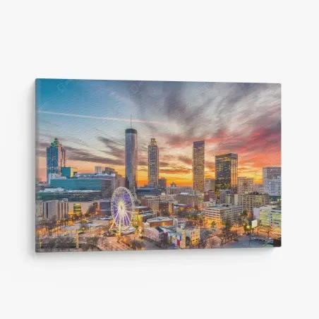 Quadro su tela tramonto su Atlanta, skyline metropolitano • Wallissimo®