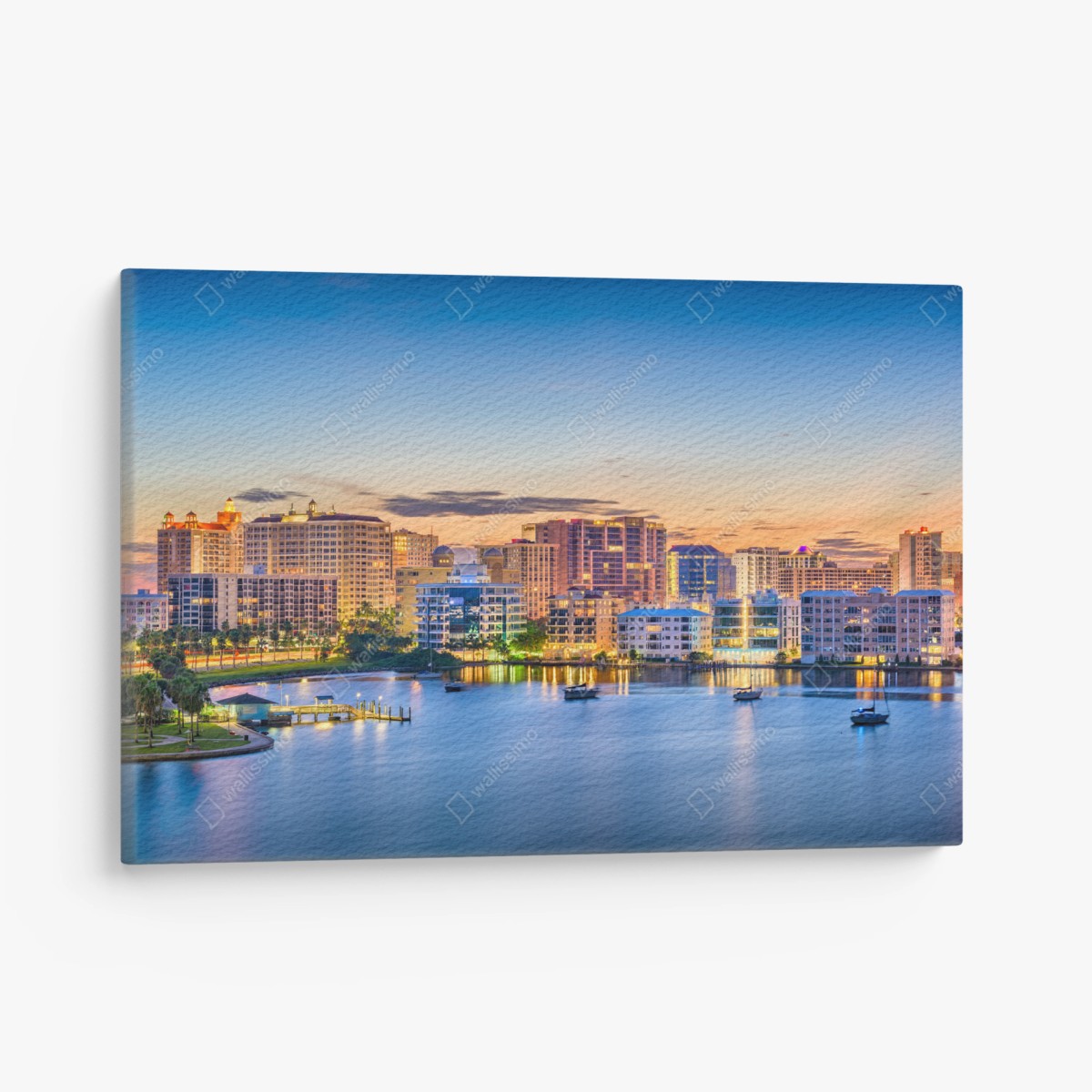 Quadro su tela veduta di Sarasota all'alba sulla baia • Wallissimo®