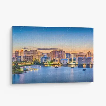 Quadro su tela veduta di Sarasota all'alba sulla baia • Wallissimo®