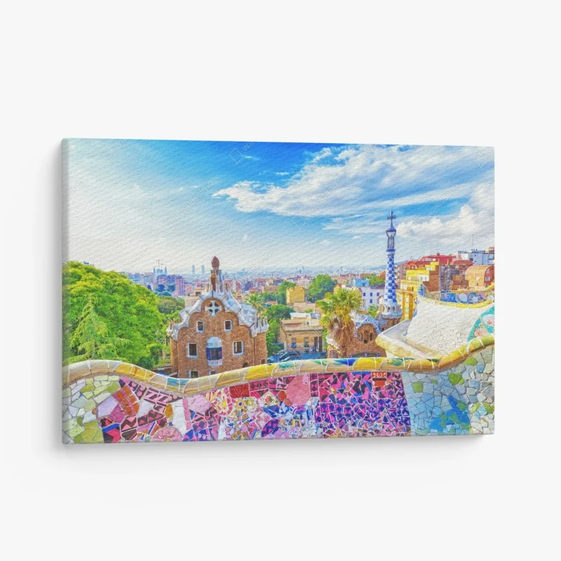 Quadro su tela vista colorata su Parc Güell, Barcellona