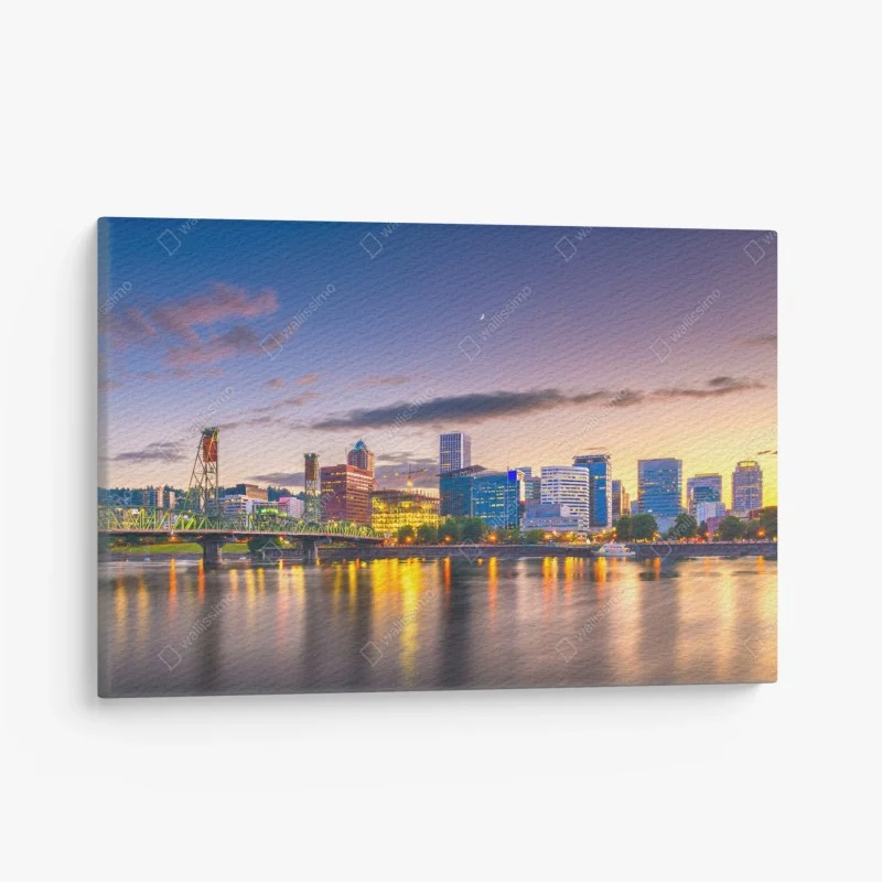 Quadro su tela veduta serale di Portland sul fiume Willamette