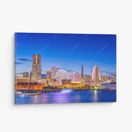 Quadro su tela panorama notturno di Yokohama al crepuscolo • Wallissimo®
