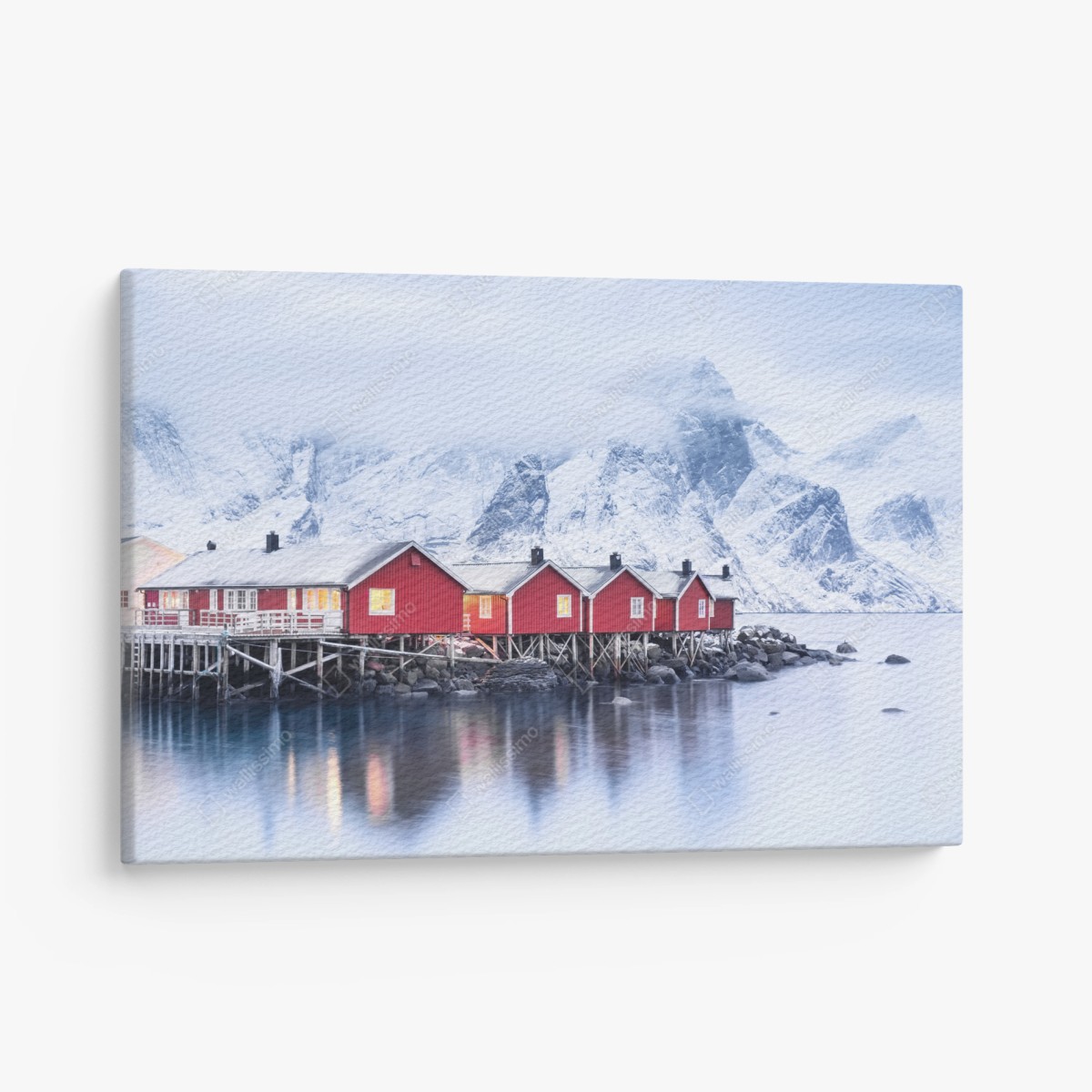 Quadro su tela case rosse sul fiordo di Lofoten • Wallissimo®