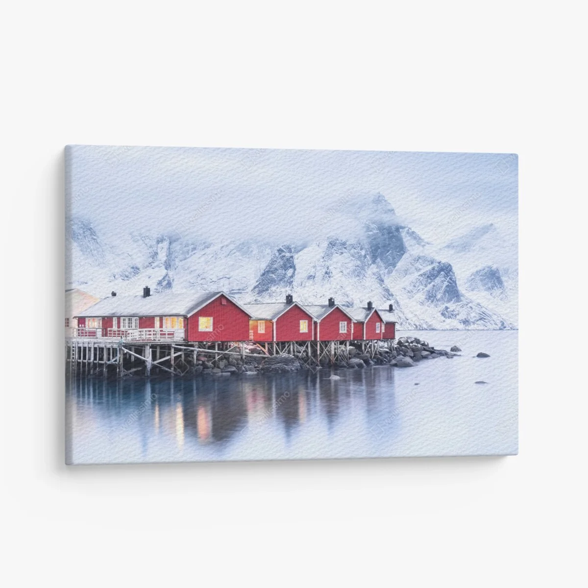 Quadro su tela case rosse sul fiordo di Lofoten • Wallissimo® Quadro su tela case rosse sul fiordo di Lofoten • Wallissimo®