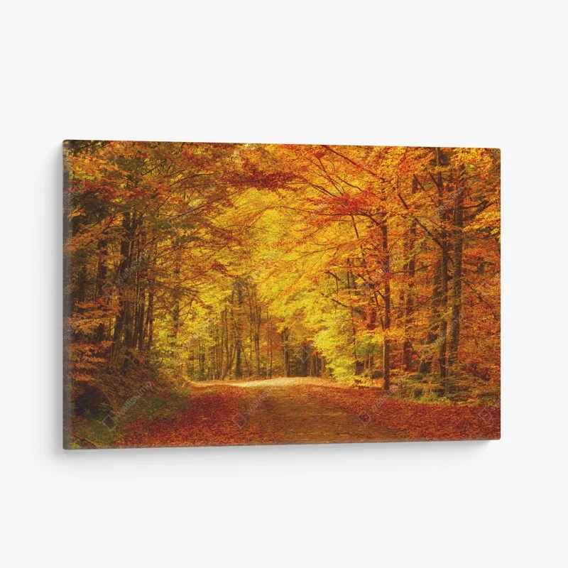 Quadro su tela sentiero d'autunno nel bosco dorato