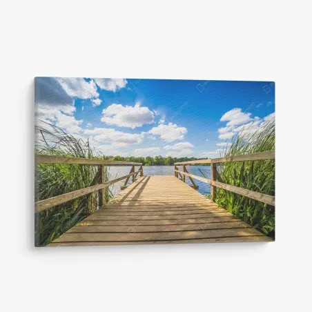 Quadro su tela pontile verso il lago in una giornata di sole • Wallissimo®