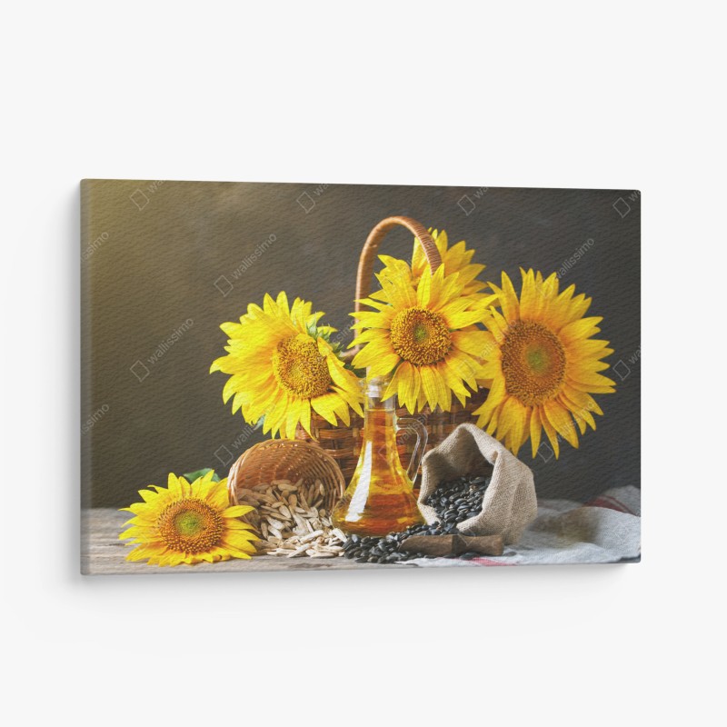 Quadro su tela composizione rustica di girasoli e semi
