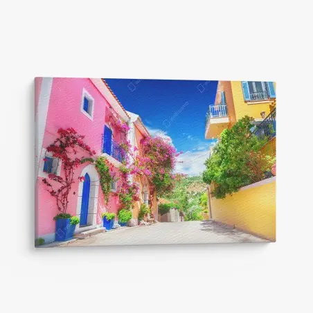 Quadro su tela viale fiorito a Cefalonia • Wallissimo®