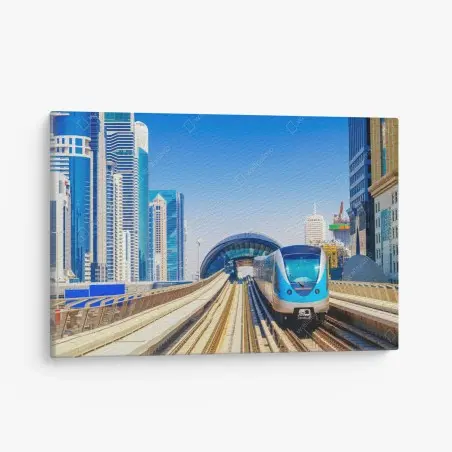 Quadro su tela metropolitana futuristica tra i grattacieli • Wallissimo®