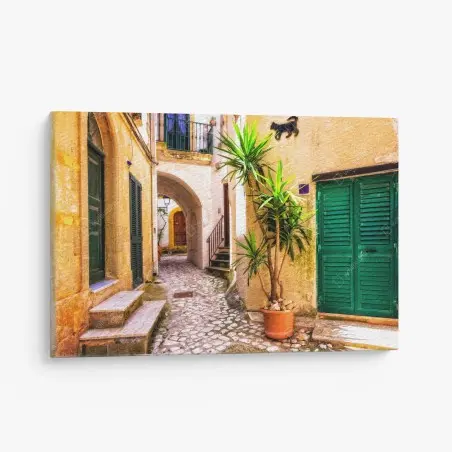 Quadro su tela angolo pittoresco nel vicolo soleggiato • Wallissimo®