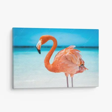 Quadro su tela fenicottero rosa su sfondo marino • Wallissimo®