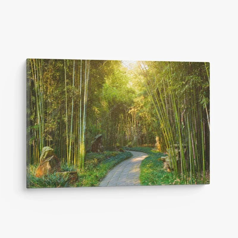 Quadro su tela sentiero di bambù dorato