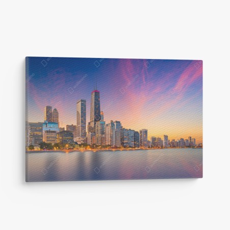 Quadro su tela skyline serale di Chicago sul lago Michigan • Wallissimo®