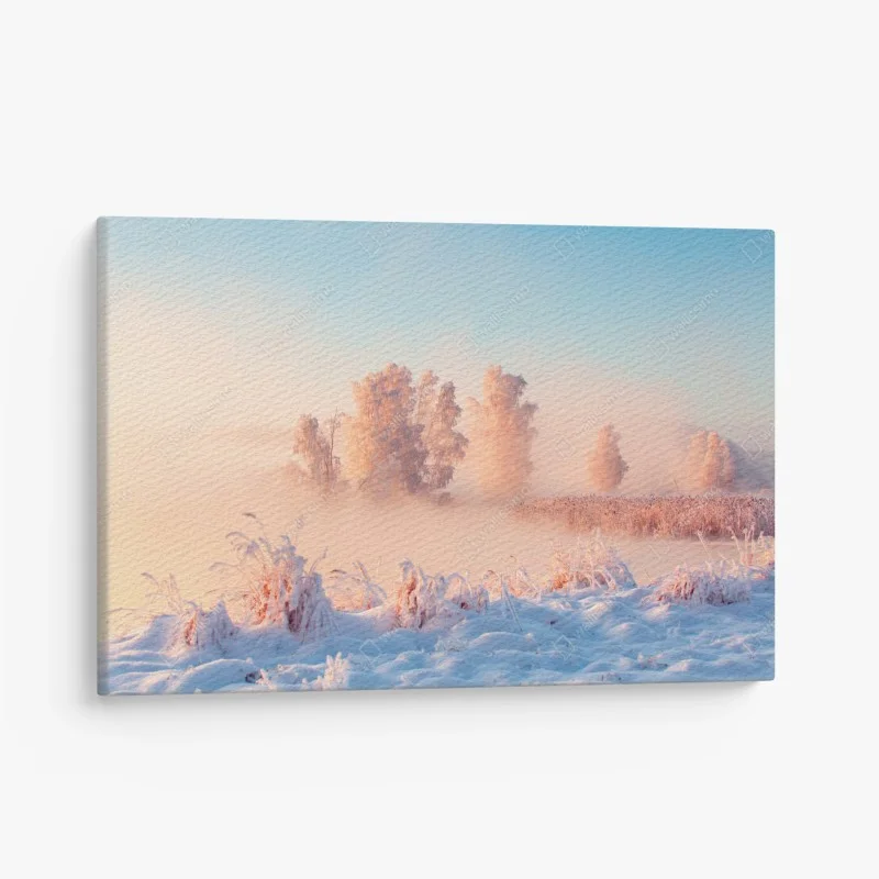 Quadro su tela alba rosa su paesaggio innevato