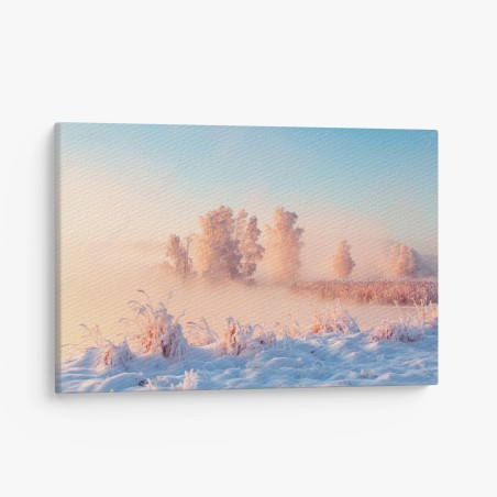 Quadro su tela alba rosa su paesaggio innevato • Wallissimo®