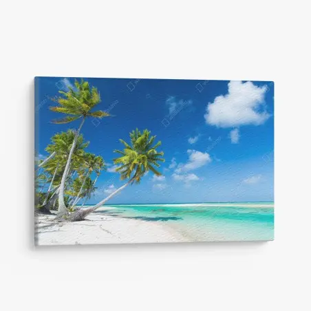 Quadro su tela paradiso tropicale spiaggia di palme e mare turchese • Wallissimo®