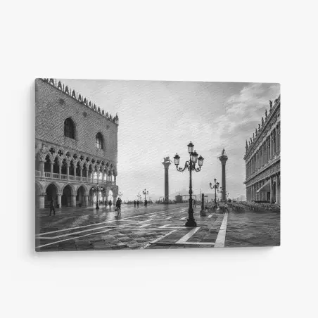 Quadro su tela mattina a Venezia: piazza San Marco in bianco e nero • Wallissimo®