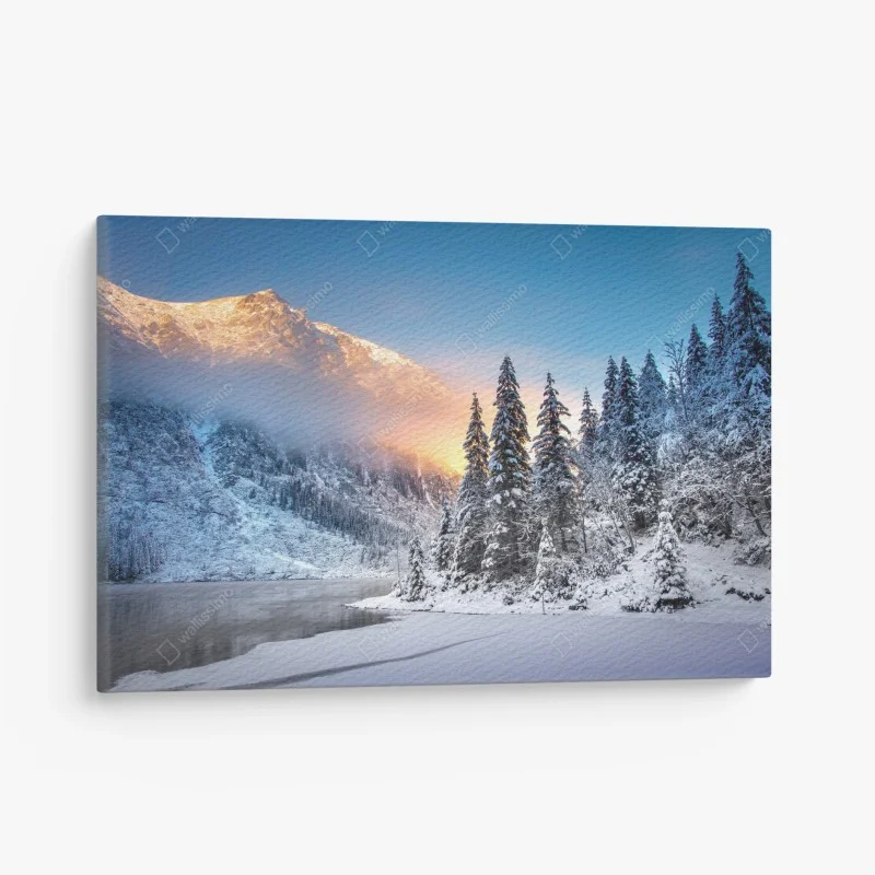 Quadro su tela alba sul lago ghiacciato di Morskie Oko nei Tatra