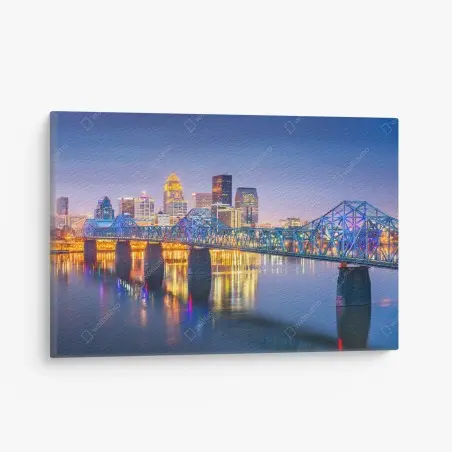 Quadro su tela panorama crepuscolare di Louisville sul fiume Ohio • Wallissimo®