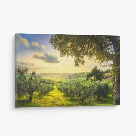 Quadro su tela tramonto tra gli ulivi della Maremma Toscana • Wallissimo®