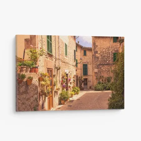 Quadro su tela scorcio di borgo fiorito • Wallissimo®