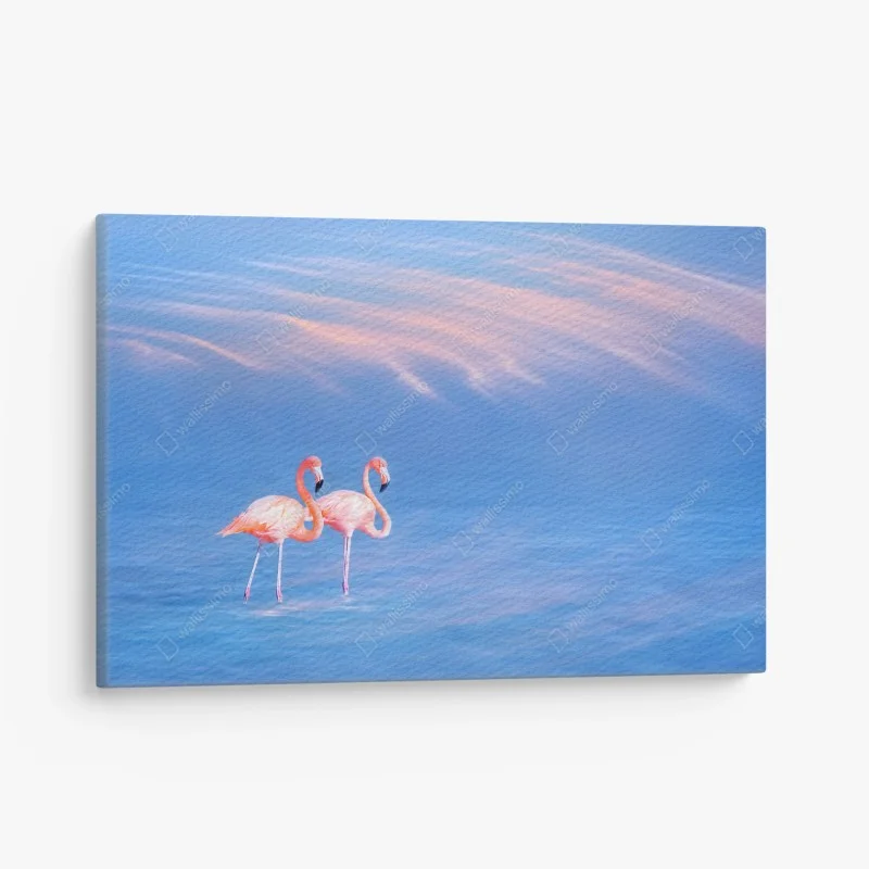 Quadro su tela fenicotteri rosa sul mare al crepuscolo