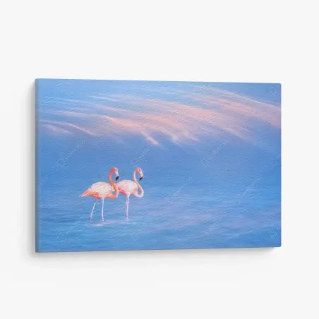 Quadro su tela fenicotteri rosa sul mare al crepuscolo • Wallissimo®