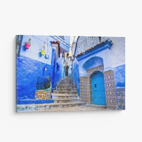 Quadro su tela vicoli azzurri di Chefchaouen • Wallissimo®