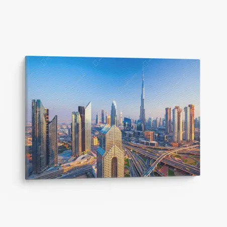 Quadro su tela panorama urbano di Dubai al tramonto • Wallissimo®