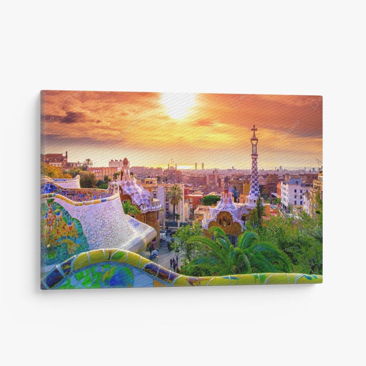 Quadro su tela tramonto a Parc Güell, Barcellona • Wallissimo®