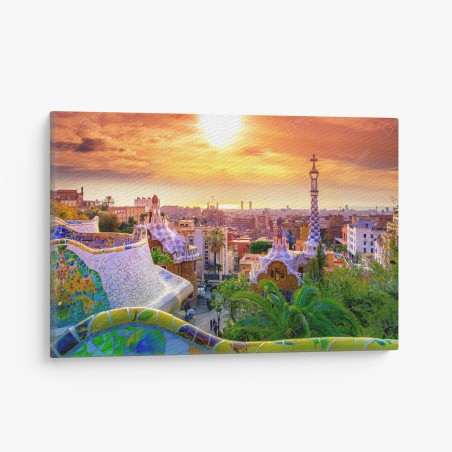 Quadro su tela tramonto a Parc Güell, Barcellona • Wallissimo®
