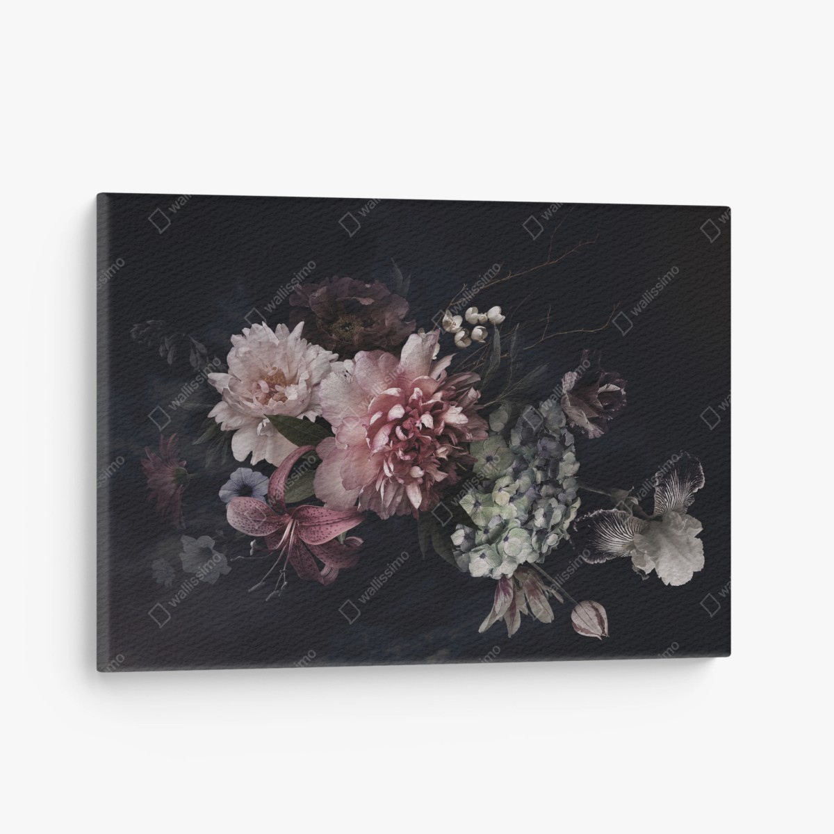 Quadro su tela composizione floreale barocca su sfondo scuro • Wallissimo®