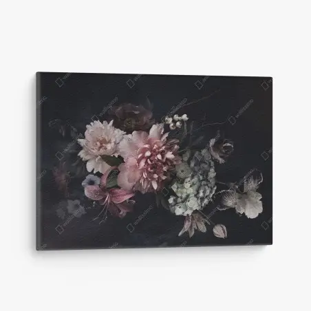 Quadro su tela composizione floreale barocca su sfondo scuro • Wallissimo®