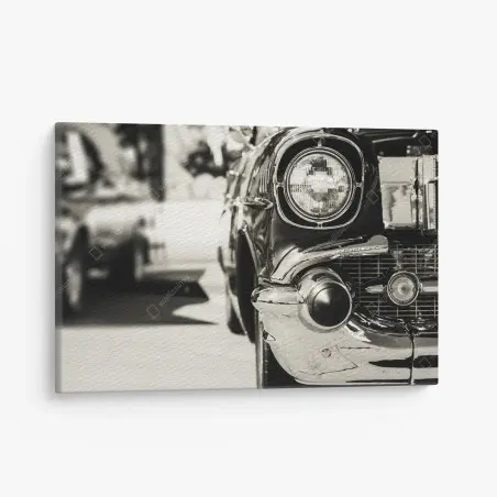 Quadro su tela frontale cromato di auto d'epoca in stile retrò • Wallissimo®